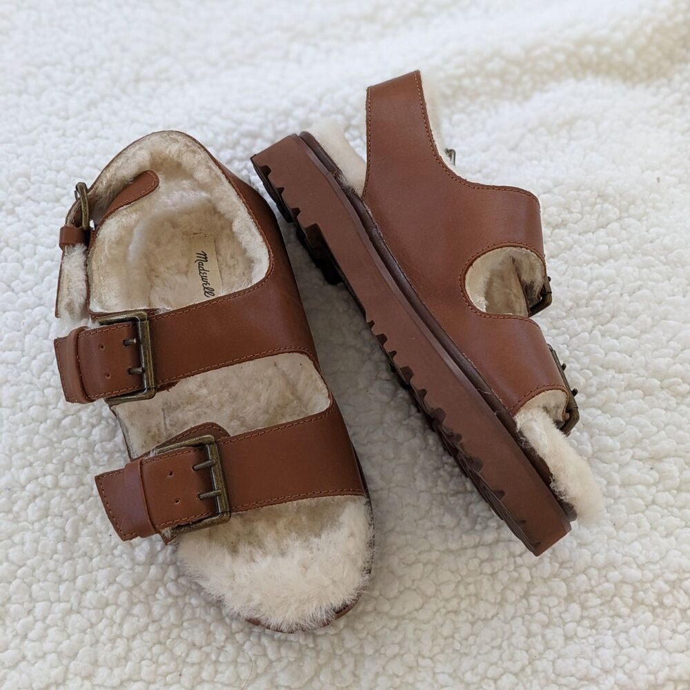 Madewell Madelyn Shearling Lined Strapped Sandal Sz 6.5 NWOB
